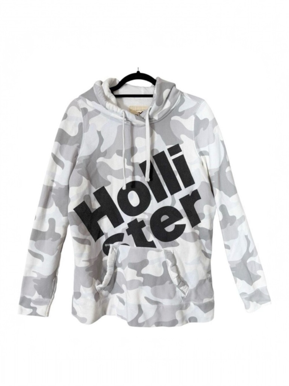 Hollister Women's Gray Camo Pullover‎ Fleece Lined Sweatshirt Hoodie Size Small
